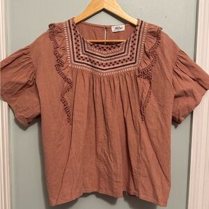Ally Oops Chic Rust Embroidered Blouse